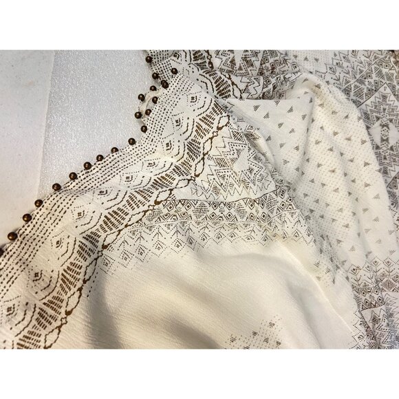 Chicos Clariza Oversize Poncho S/M Beige/Brown Geometric Print Beaded Trim NWT - Picture 5 of 5